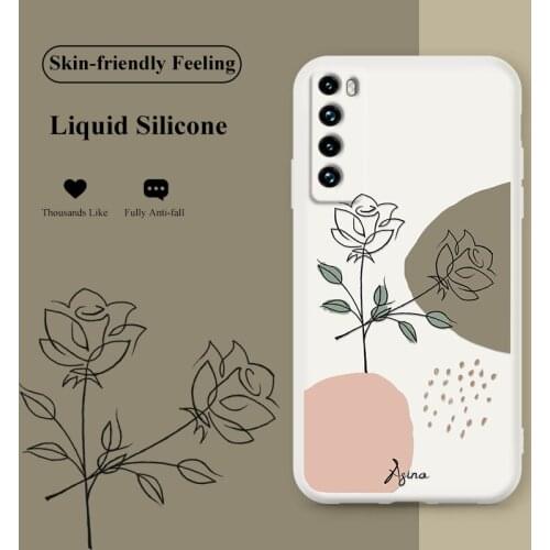 ASINA Original Liquid Silicone Case For Huawei Nova 7 8 Pro Cover Simple Flower Pattern Cover For Nova3 3i 5t 7i Funda Women