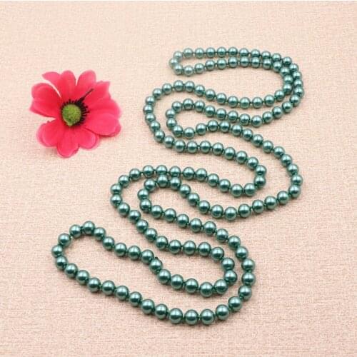 Peacock Green Simulated Pearl Beads Long Chain Necklace Statement Women Necklaces Round Glass Shell Pearl Gift Jewelry 56" A968