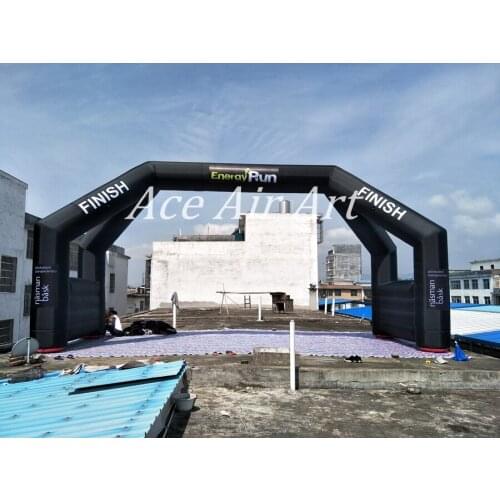9.5m W *5m H giant inflatable finish line arch with FINISH banner on side view in black color stands well for Energy run race