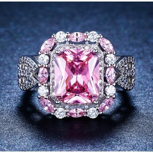 Hot Sale Silver Plated Rings for Women Square Simulated Zircon Jewelry Engagement Ring Accessories