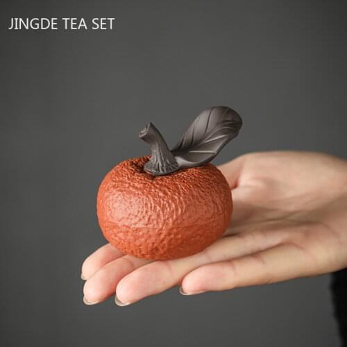 1PCS Chinese Handmade Purple Clay Tea Pet Good Luck Orange Model Ornaments Desktop Crafts Tea Set Decoration Accessories