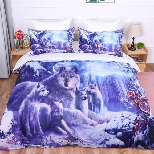 3D Wolf Bedding Set Animal Printed Single Double Duvet Quilt Cover Set Twin Full Queen King Size Bed Linen For Children Kid Home