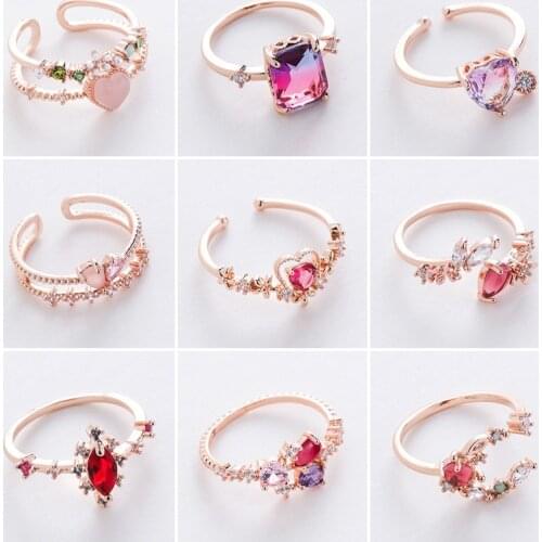 Korean Version Of The New Variety Of Micro-Inlaid Crystal Zircon Ring Sweet French Elegant Flower Adjustable Ring Popular Jewelr