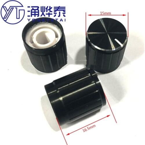 YYT 5PCS Potentiometer cap 15*16.5mm black Silver bright side half shaft hole D-shaped hole aluminum alloy knob
