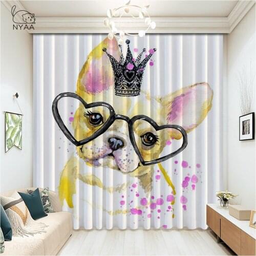 Cute Sweet Dog Curtains In The Car Side Modern Curtain Living Room Gray Pastoral Blackout Panel Curtain Balcony Micro Shading