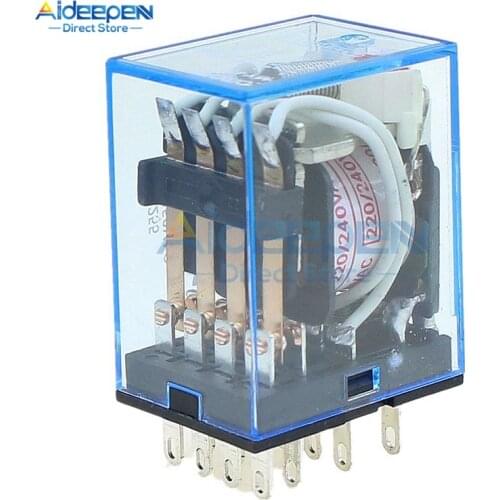 MY4NJ DC 12V 24V AC 110V 220V Relay 14 Pin MY4 MY4NJ Mini Relay Switch With Base