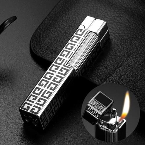 Mini retro compact sandwalicy inflatable lighter compact windproof jet metal light ultra-thin fire cigarette lighter mens gadge