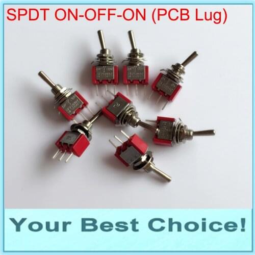 10pcs/Lot SPDT 3Pins 3Position ON-OFF-ON Miniature Rocker Toggle Switch,PCB Lug,2A/250VAC,5A/125VAC