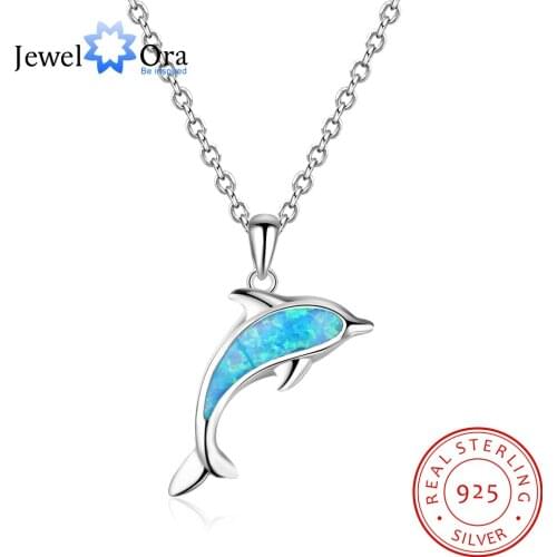 Dolphin Shape Necklaces & Pendants Blue Opal With 925 Sterlilng Silver Necklace For Women Party Jewelry (JewelOra NE102209)
