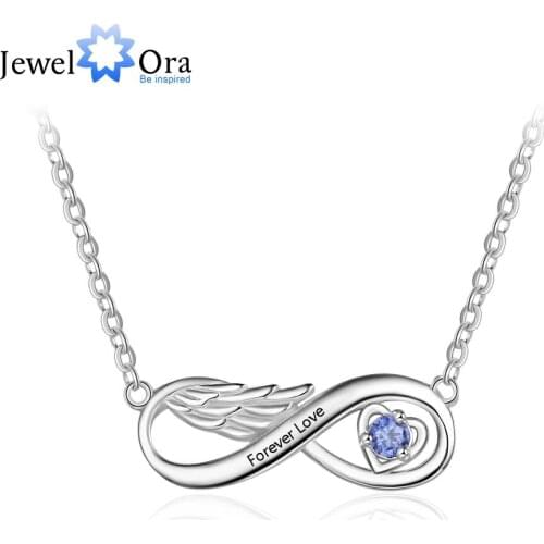 Personalized Name Engraved Pendant Necklace Wing Infinity Relationship Necklace Customized Birthstone Jewelry(JewelOra NE103142)