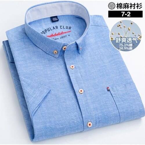 Hemp Shirt Cotton Linen Mens Shirts Short Sleeve Striped Plaid Shirt Summer Casual Loose Shirts for Men Clothing