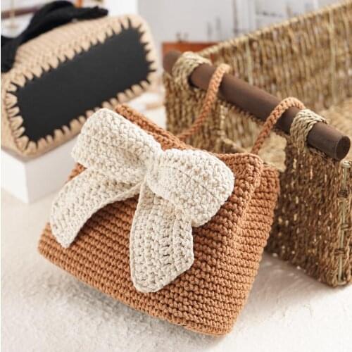 Hand-knitted Crochet Women Shoulder Messenger Bag Handmade Bowknot Shopping Handbag Girlfriend Gift