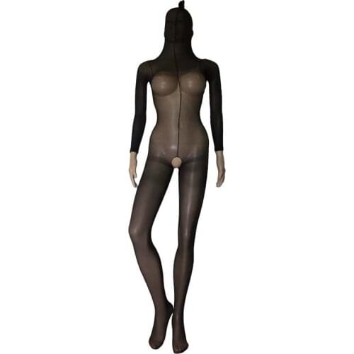 Unisex Sexy Sheer Open Crotch Body Encasement Up to Head Bodyhose BodyStocking Pantyhose Fetish Playsuit Lingerie