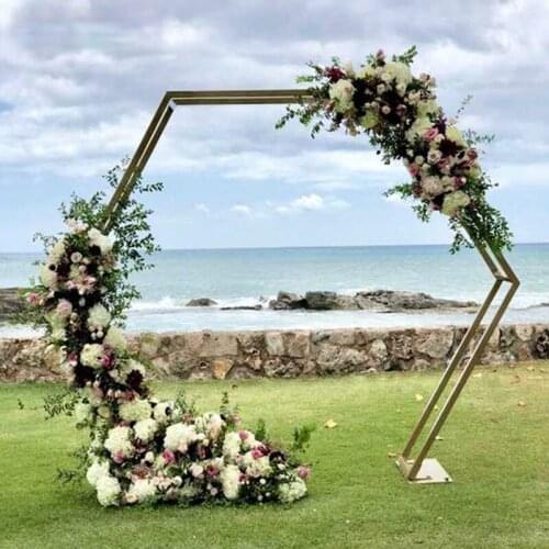 Hexagon Wedding Arch Gold Black Iron Stand Wedding Background Decoration Flower Stand Balloon Door Birthday Party Decor