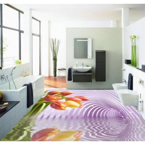 Modern Sticker 3D Floor Three-dimensional Tulip Flower 3D Floor PVC Floor Sticker Painting Murals Custom Photo 3D Wallpaper