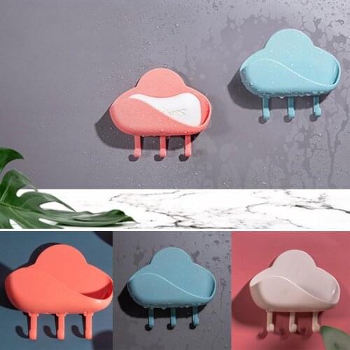 1 Pc Free Punch Cute Cloud Shaped Soap Rack With Hooks Kitchen Bathroom Self-adhesive Wall Hanging Soap Box Drain Rack