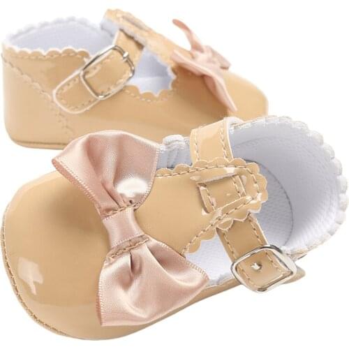 2021 New Sweet Baby Girls Princess Dress Shoes Non-Slip Soft Sole T-Strap Mary Jane Flats With Bowknot All Seasons