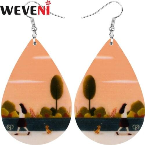 WEVENI Acrylic Teardrop Girl Cat Tree Earrings Drop Dangle Jewelry For Women Girl Teen Kid Charm Party Decoration Gift Accessory