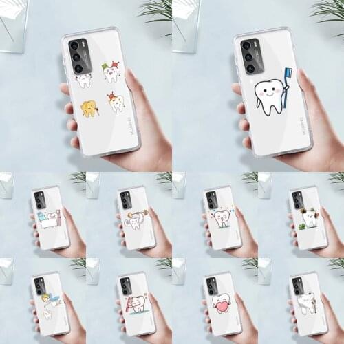 Funny Cartoon Dentist Dental Crowned Teeth Phone Case Transparent For Huawei MATE P 40 30 20 10 pro plus lite X 5G Soft TPU