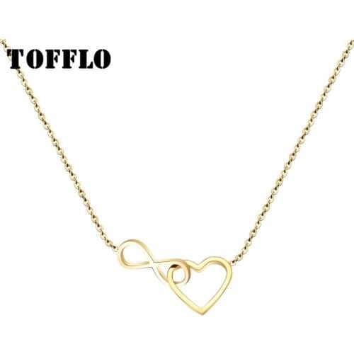 TOFFLO Lucky 8 Hollow Heart-Shaped Clavicle Chain Necklace For Women Stainless Steel Stainless Steel Jewelry BSP018