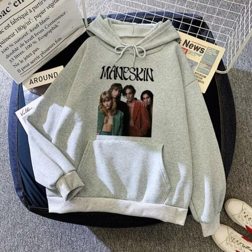 Maneskin Print Oversized Hooded Sweatshirt Women Winter Kawaii Clothes Long Sleeve Tops Harajuku Loose Warm Pullover Coat 2021