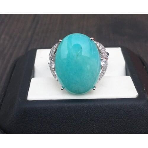 CSJ Natural Amazonite big size luxury Rings 925 Sterling Silver Oval cut 15*20mm Fine Jewelry Wedding Engagement for Women Gift