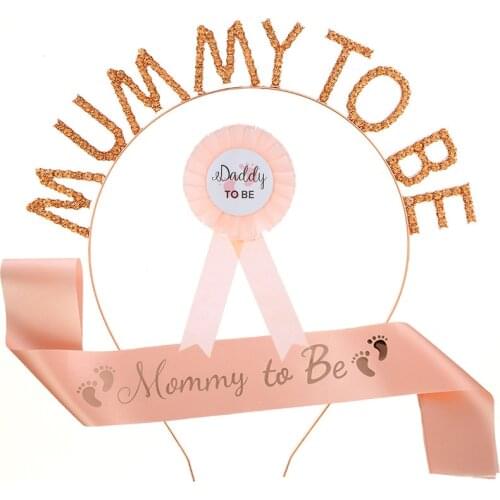 Daddy To Be Pin and Mommy To Be Sash Tiara Badge Pink Blue Set for New Mom Baby Shower Gender Reveal Party Supplies Favor Gifts