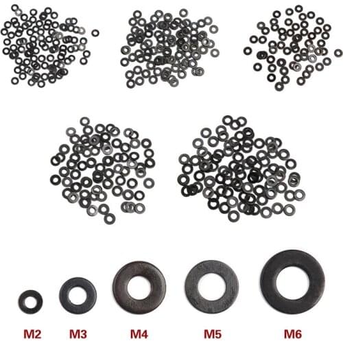100Pcs M2 M3 M4 M5 M6 M8 Carbon Steel Flat Machine Washer Plain Black Washer Furniture Gaskets Hardware Parts