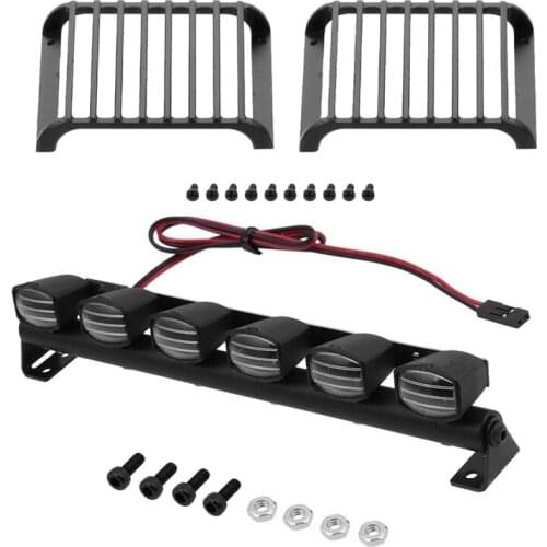 2Pcs Metal Front Lamp Guards Headlight Cover Guard Grille with RC Car Light Bar Kit 6 LEDs Body Shell Roof Lights