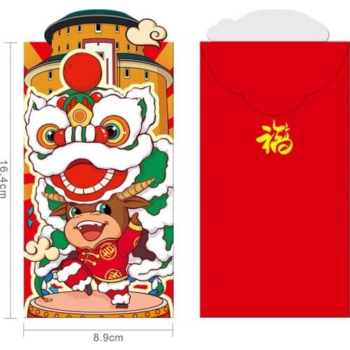 2021 Niu New Year Red Envelope 6pcs Chinese New Year Money Envelope HongBao Red Packet Lucky Money Bag