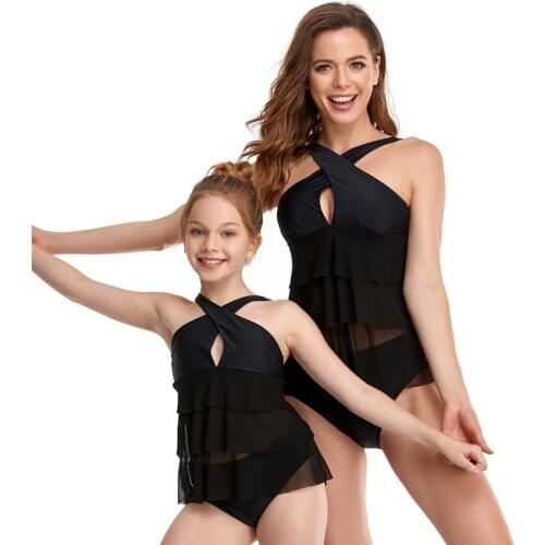 2021 Family Matching Swimsuit Bikini Set Women Girls Bathing Suit Kids Black Swimwear 2 Piece Mom and Daughter Children Clothing