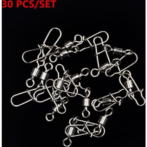 30PCS Pike Fishing Accessories Connector Pin Bearing Rolling Swivel Stainless Steel Snap Fishhook Lure Swivels Tackle