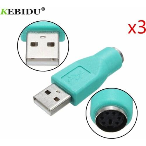 KEBIDU 3PCS Cable Adapter For PS2 interface converter For PS / 2 to USB adapter head to U port USB switch keyboard mouse plug