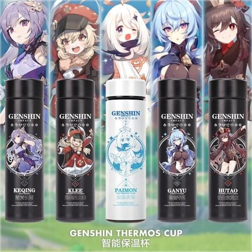 Anime Game Genshin Impact Venti Paimon Klee Diluc Qiqi Keqing Stainless Steel Vacuum Cup Water Bottle Cosplay Xmas Gift Prop