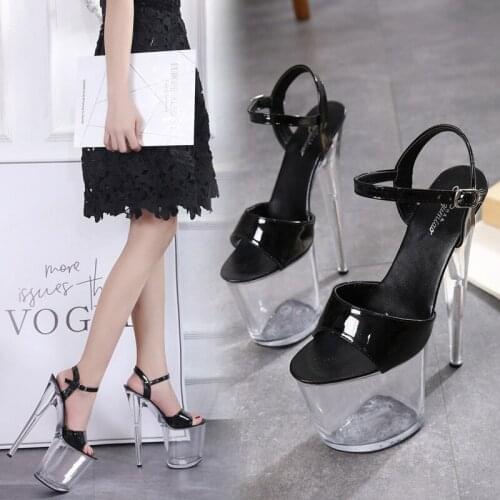 PVC Sandals Crystal Open Toed Sexy Thin Heels Crystal Women Transparent Heel Sandals Lady Platform 20cm Nightclub Party Shoes