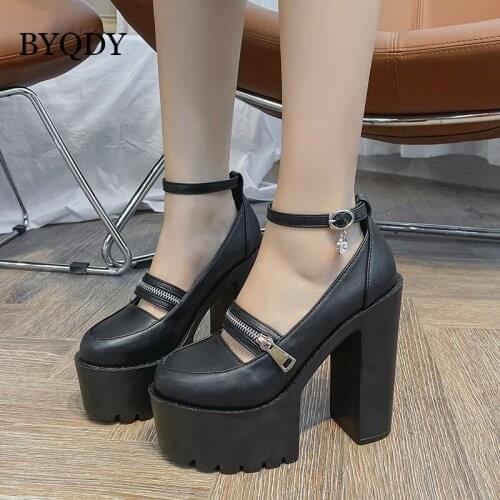 BYQDY Ultra High Heels Platform Pumps Woman Buckle Strap Rhinestone Shoes Ruslana Korshunova Black Heels Zipper Shoes Dropship