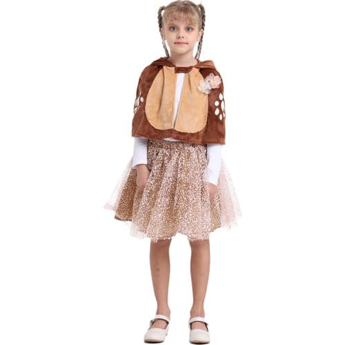 Carnival Animal Elk Cosplay Costume Christmas Elk Cape With Tutu Set For Kids Anime Brown Cloak Dress Girls