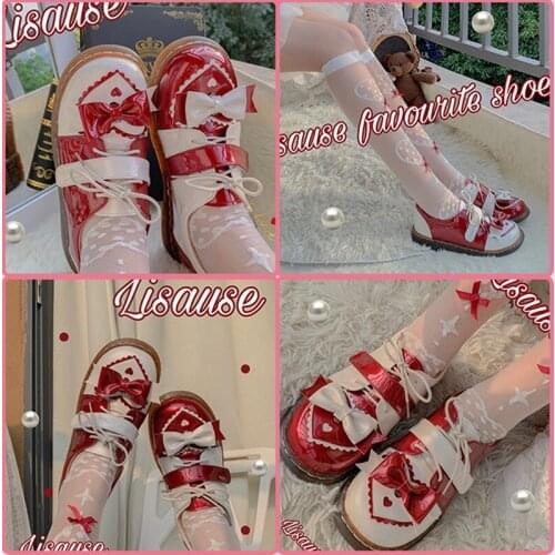 Palace princess daily sweet lolita shoes cute printing bowknot ribbon kawaii shoes thick heel elegance women shoes loli cos