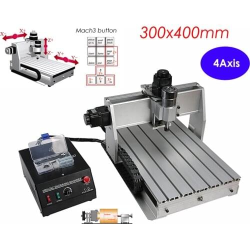 LPT Port CNC 3040 4 Axis Wood Router PCB Carving Woodworking CNC Milling Engraving Engraver Z-DQ 4axis 300x400mm