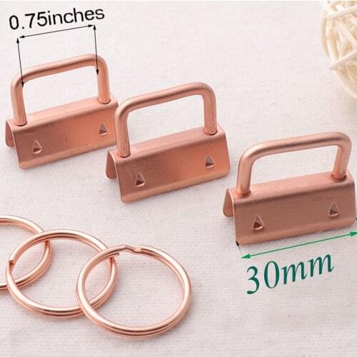10 sets Rose Gold Key Fob Hardware with Rings,30mm for webbing Wristlets Fabric Key Chains-1 1/4"