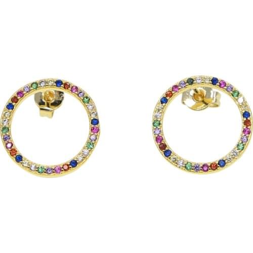 Geometric trendy jewelry earring for lady gift hollow round studs paved colorful cz fashion jewelry