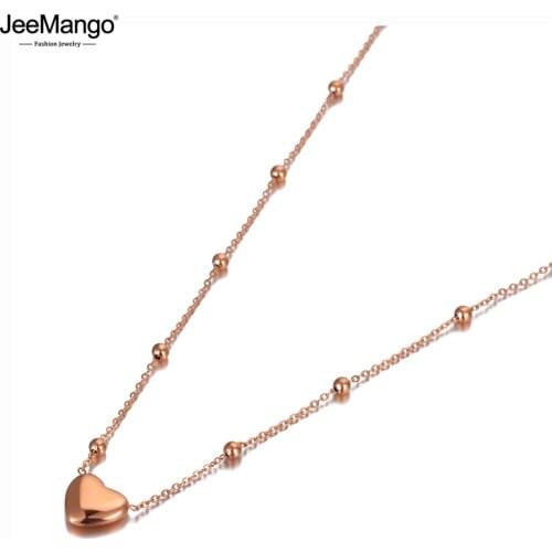 JeeMango Romantic Stainless Steel Love Heart Charm Pendant Necklaces Jewelry Classic Wedding Necklace For Women Collier JN20082