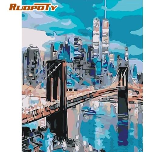 RUOPOTY City Bridge Landscape Painting By Numbers Kits For Adults Children 60x75cm Framed Acrylic Paint On Canvas Home Wall Arts