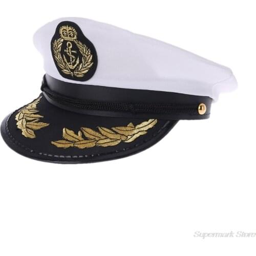 Adult Yacht Boat Ship Sailor Captain Costume Hat Cap Navy Marine Admiral Embroidered CaptainS Cap (White)
