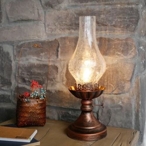 Kerosene Table Lamps Bar Industrial Glass Iron Desk Lamp Bedroom Bedside Retro Stand Light Fixtures Night Light Home Loft Decor