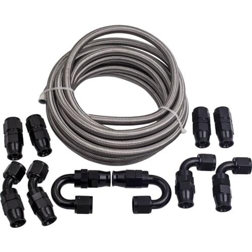 11PCS AN-8 AN8 Stainless Steel PTFE Fuel Line 20FT Fitting Hose End Kit