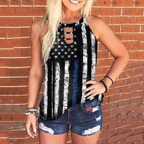 Summer Women American flag print Tops Tee Fashion Loose Hollow Tank Tops Streetwear Cropped Seeveless Top Feminino Pullover Vest