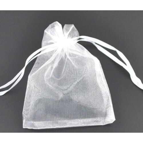 8Season Organza Jewelry Bags Drawstring Rectangle White 16cm x13cm For Jewelry Storage (6 2/8" x5 1/8"), 50 PCs
