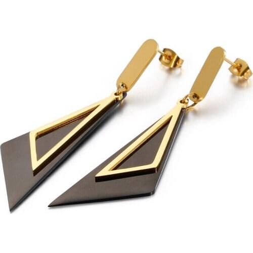 Fashion new long geometric black cubic zirconium stones earrings triangle temperament female