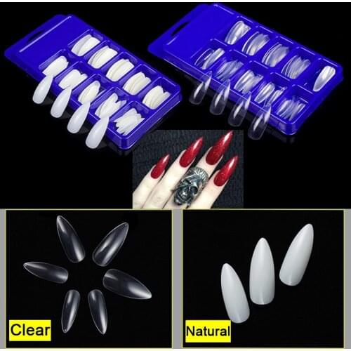 100 Pieces/set Long Stiletto False Nail Tips Acrylic Almond Fake Nails Full Cover False Nails Display Artificial Press on Nails
